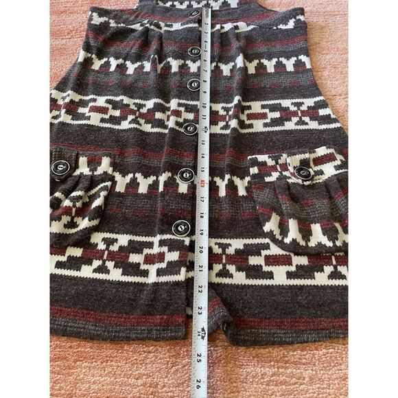 Women’s Boho Knit Mini Sleeveless Tunic Geometric Print Button Up Two Pockets - Picture 5 of 7